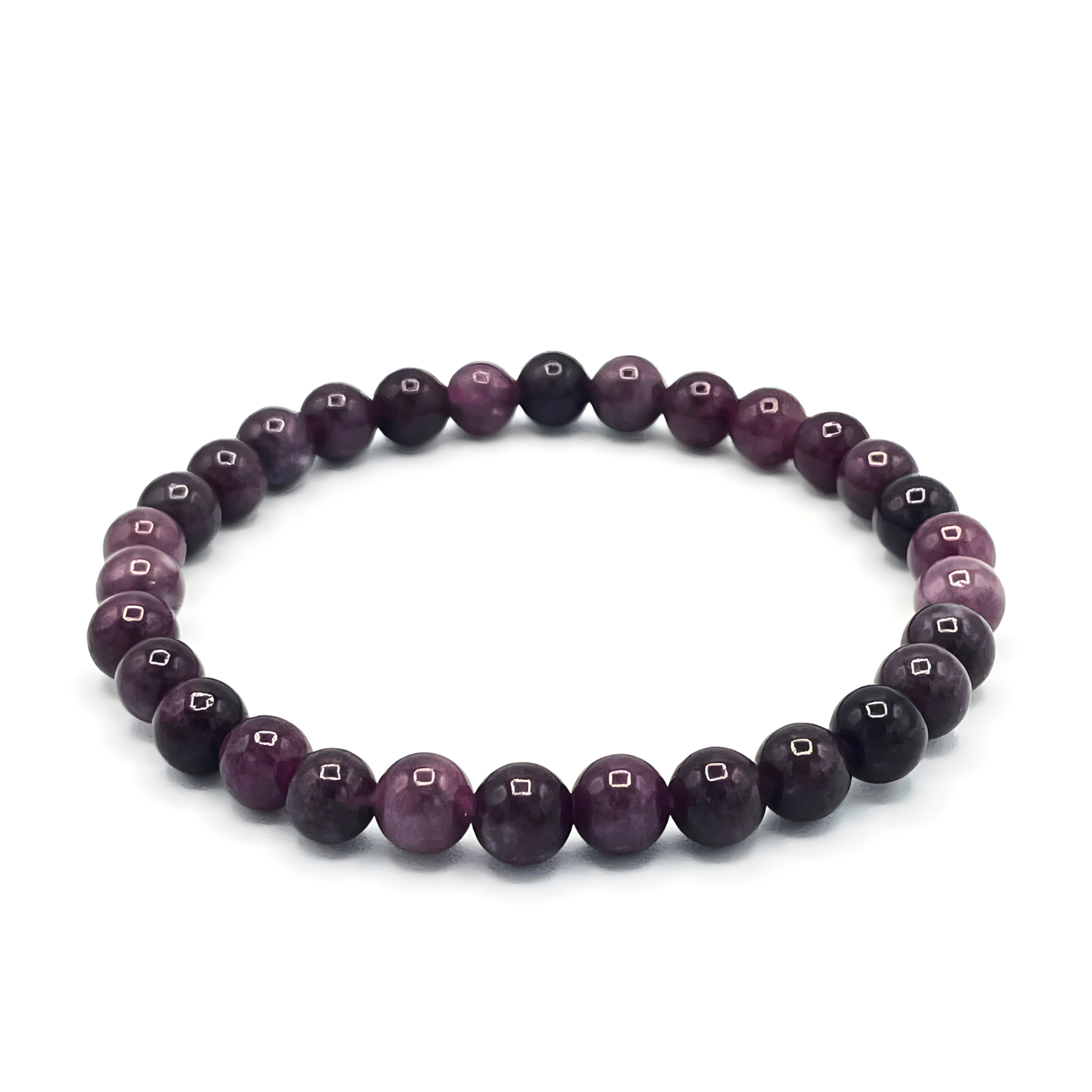 Purple beaded bracelet on a white background