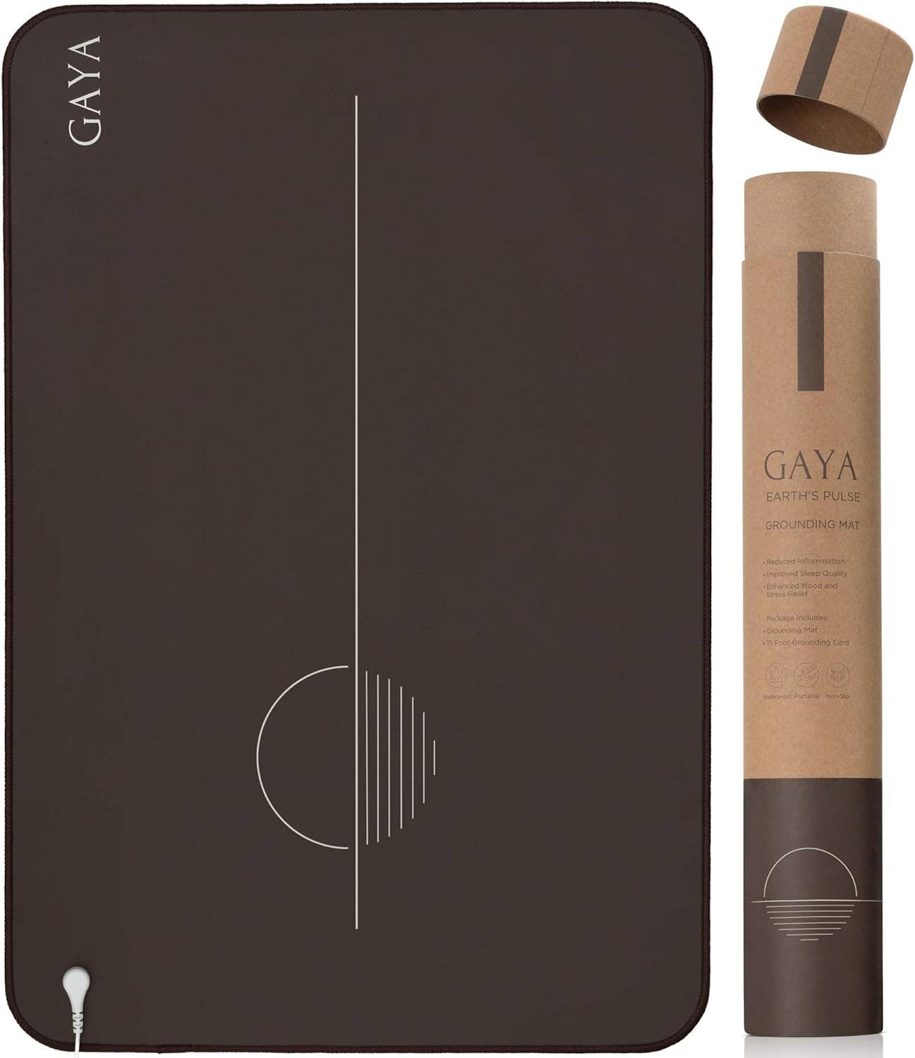 Black electronic device with 'GAYA' branding next to a cardboard tube packaging also featuring 'GAYA'.