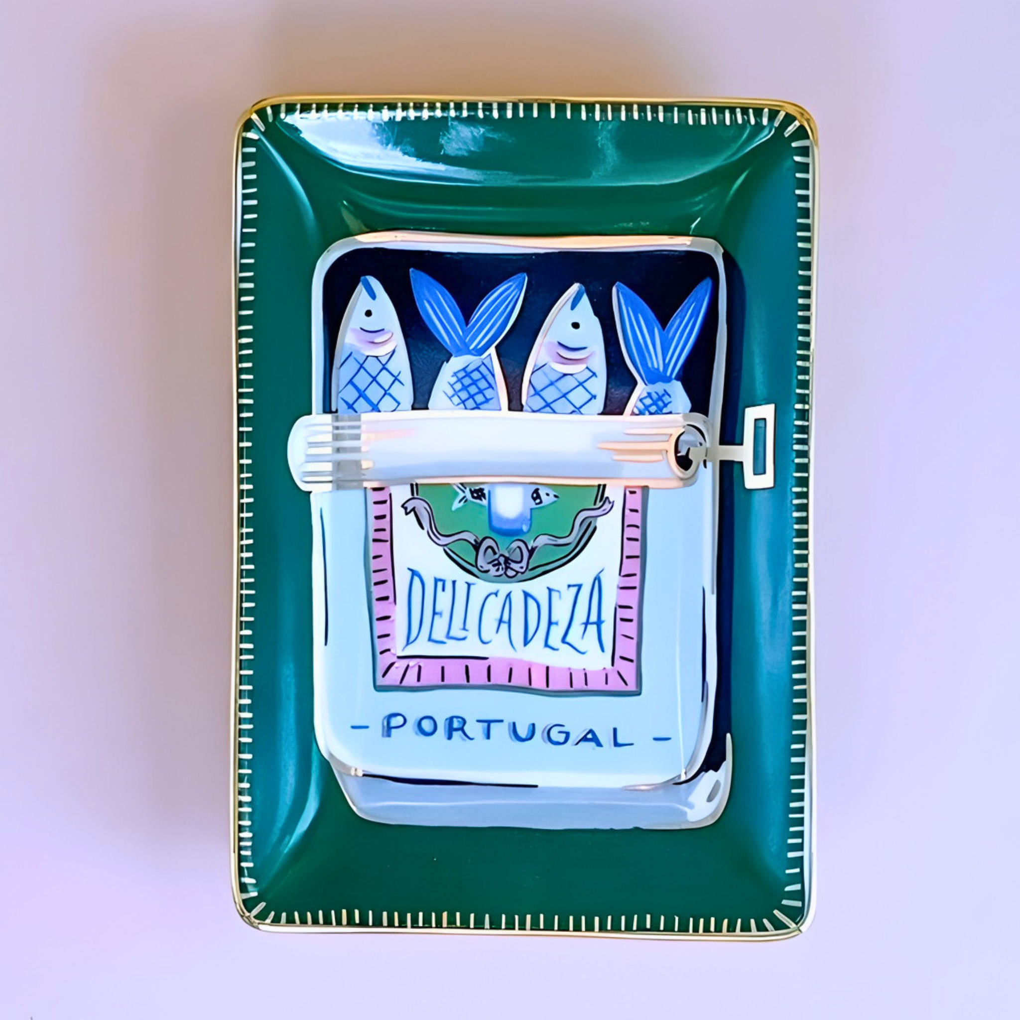 Delicadeza Portugal air freshener in a green decorative box on a light purple background