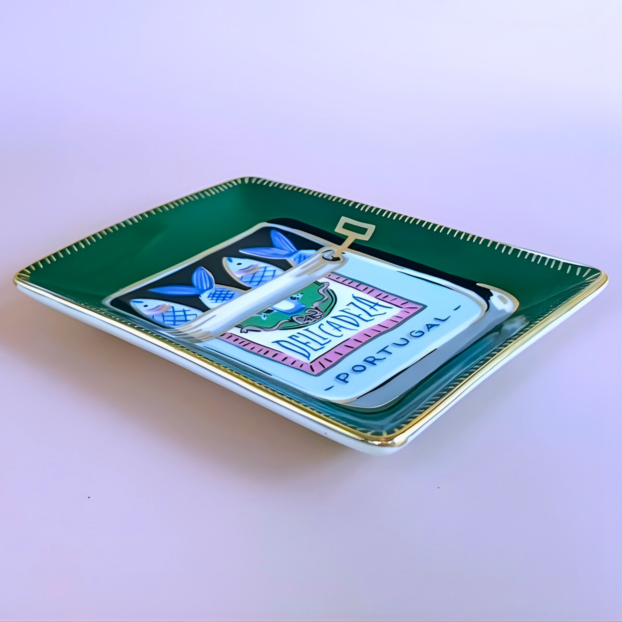 Decorative tray with a colorful design on a white background