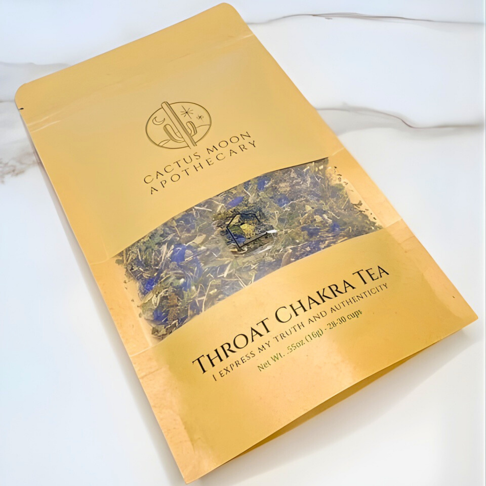 Cactus Moon Apothecary Throat Chakra Tea package on a white background