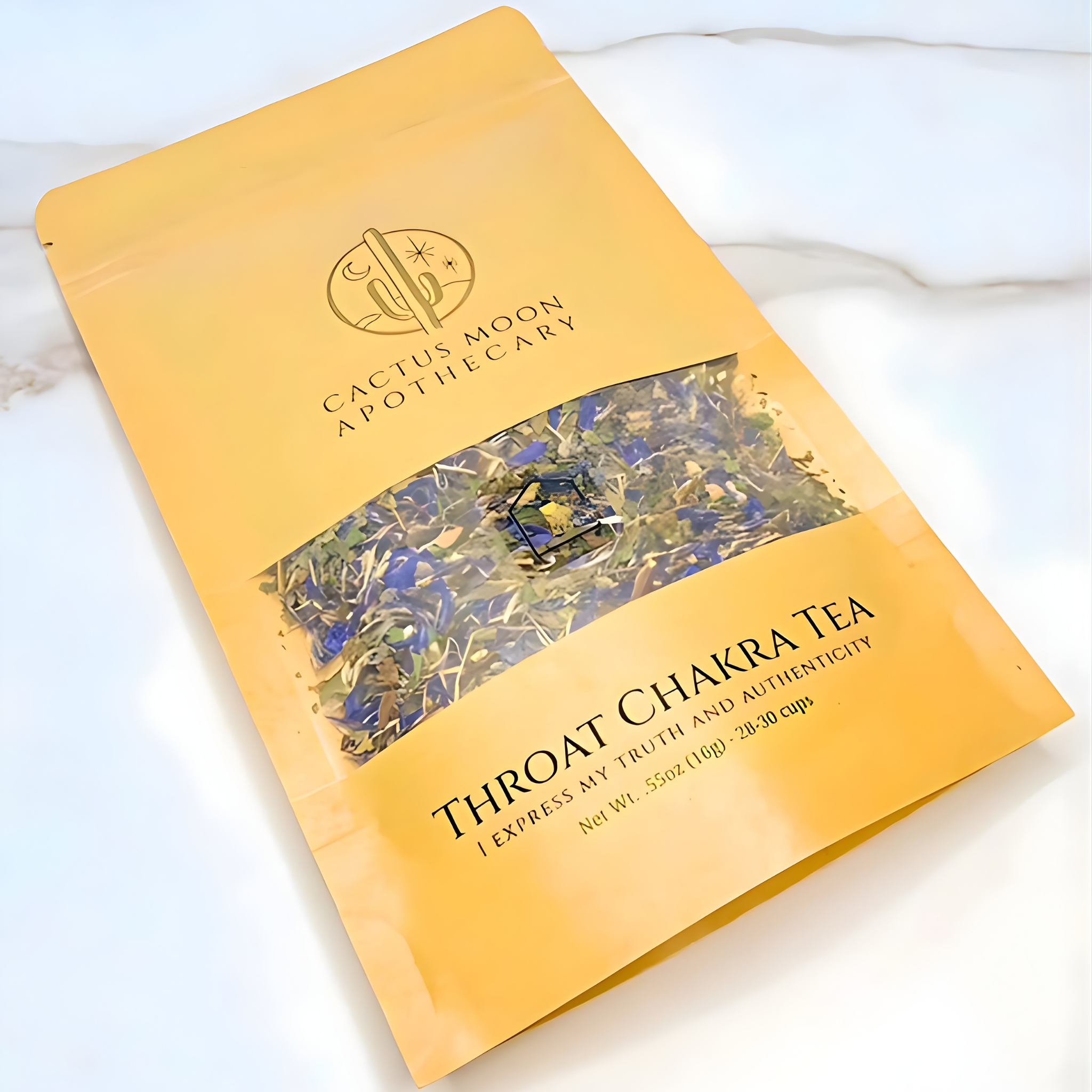 Cactus Moon Apothecary Throat Chakra Tea package on a white background